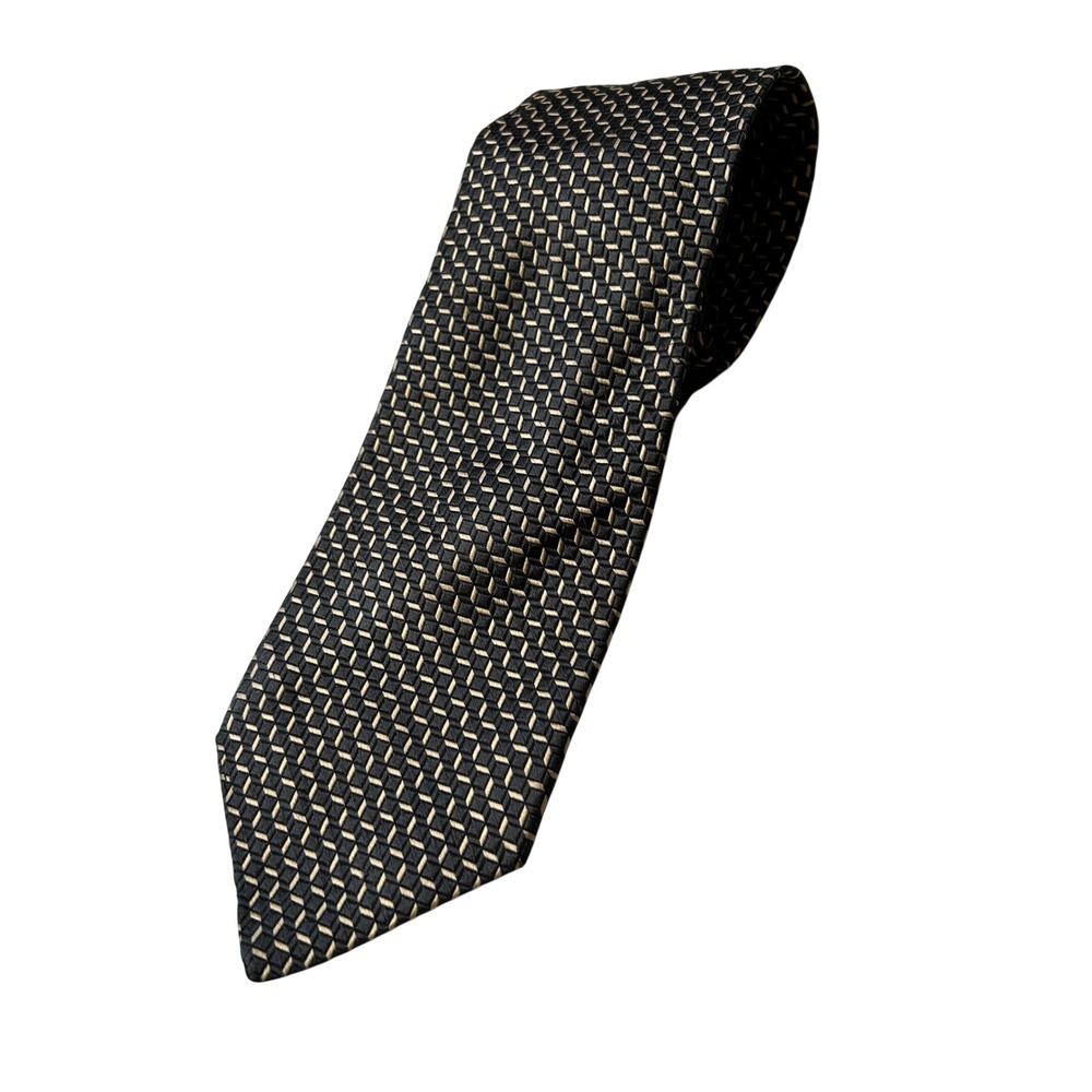 Canali Silk Cotton Tie One Size Black Gold Geometric Diamond Made in Italy